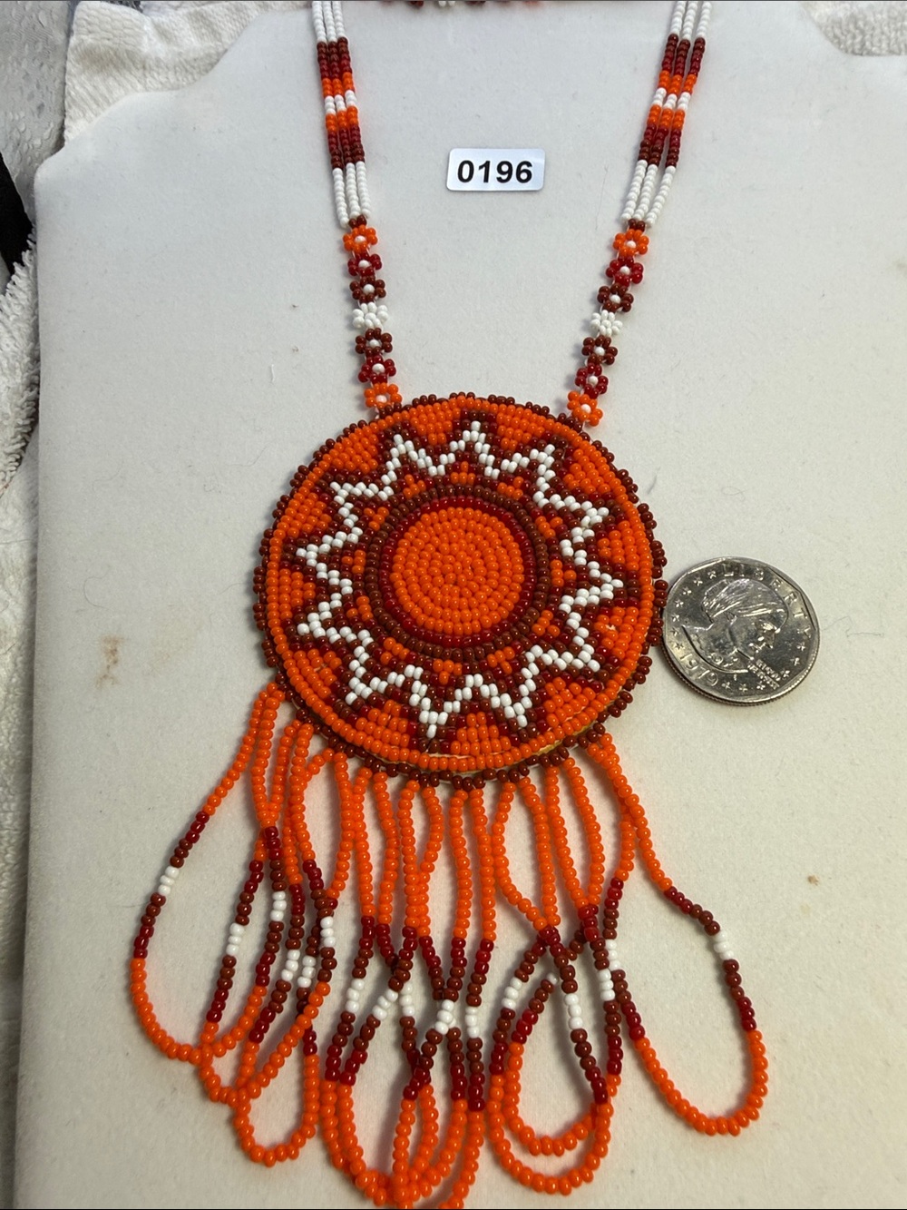 Handmade Orange Beaded Sunburst Fringe Necklace
